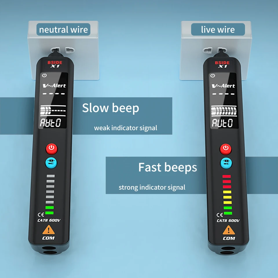 BSIDE X1 Voltage Detector LCD 3-Line Display NCV Adjustable Sensitivity Dual Range AC Voltage Sensor Voltage Tester