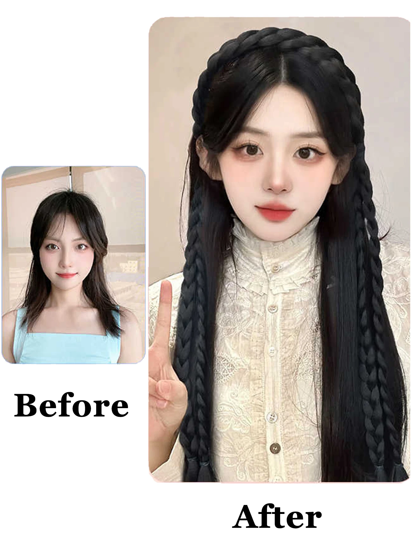 LM Synthetic Fashion Fishbone Braided Headband Synthetic Wig Women Simulation High Skull Ponytail Headdress