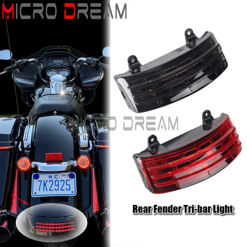 Motorcycle Tri-Bar LED Rear Fender Running Turn Brake Tail Light Lamp For Harley Touring FLHX FLTRX Road Street Glide 1996-2013