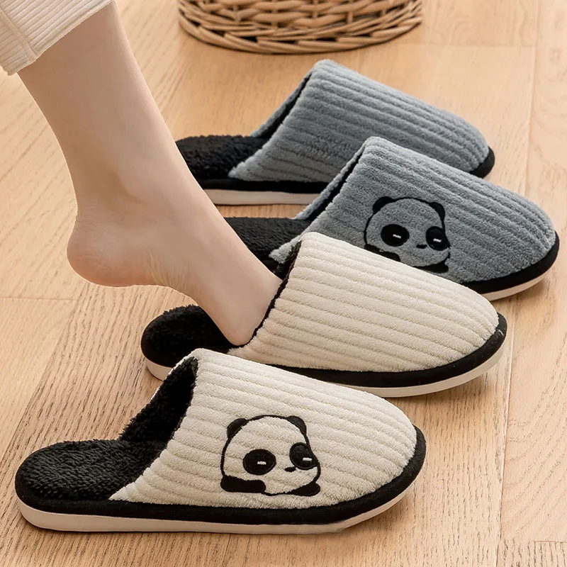 

Cute Panda Plush Home Slippers for Women Comfortable Soft Sole Bedroom Cotton Shoes Woman Winter Non Slip Warm Indoor Slippers