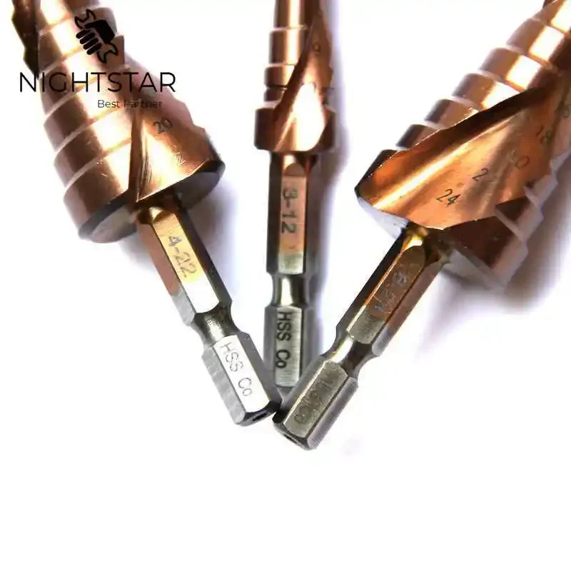 5pcs HSS Cobalt Multiple Hole 3-12 4-12 4-22 6-24 4-32mm Hex Shank 1/4 Inch Spiral Flute Grooved Step Drill Bit HSS M35 Co