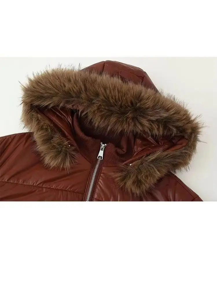 HH 新婦人服 冬ファッション 多用途 長袖 ジップアップ フェイクファー付きフード付き キルティングジャケット 女性用 カジュアル ストリートスタイル ジャケット