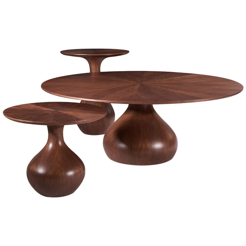 Modern sofa side table, living room, hotel, café, designer, creative iron solid wood, high and low combination round coffee