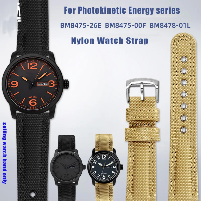 Nylon Canvas Watchband For Citizen City Light Energy Sao Orange BM8475 BM8478 series waterproof watch Accessories men 20mm 22mm