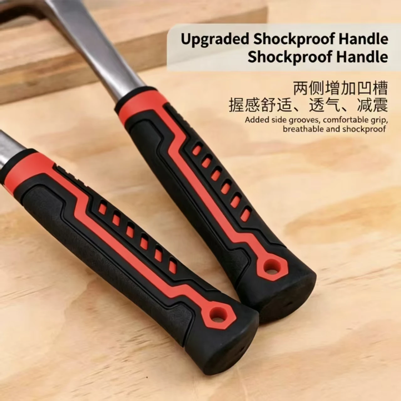 One‑Piece Forged Octagonal Sledge Hammer, Solid Steel Hand Hammer with Red Non‑Slip Handle for Construction Demolition 2‑4LB