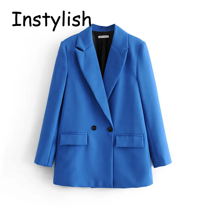 Women Chic Office Lady Double Breast Blazer Spring Autumn Elegant Slim Suit Jacket European Work OL Oversize Coat Casual Outwear