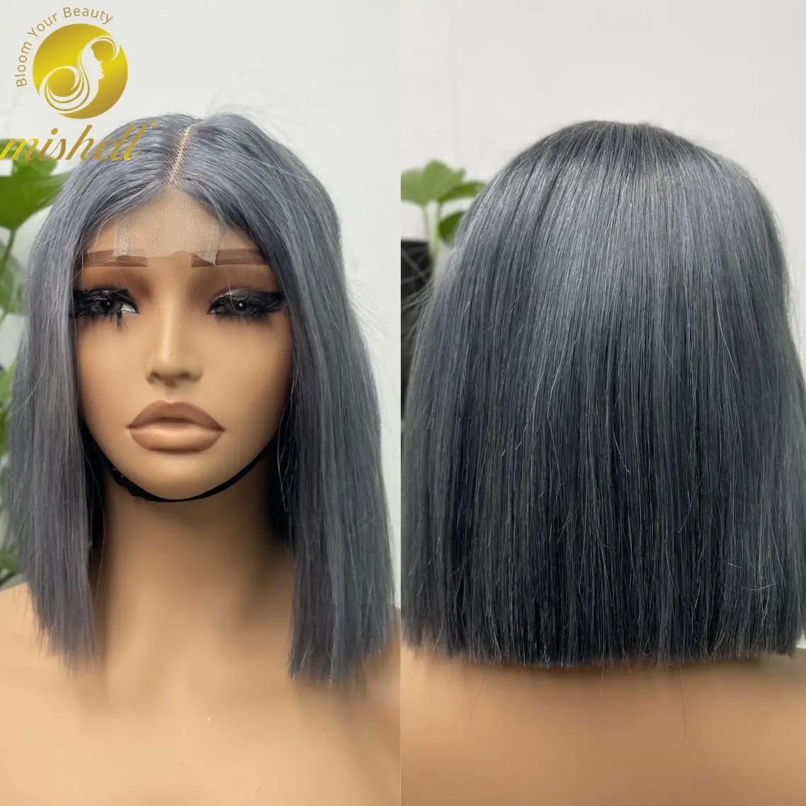 

300% Density 2x6 Transparent Lace Bone Straight Gray Color Bob Wigs Burmese Virgin Human Hair Short Bob Wigs for Black Women