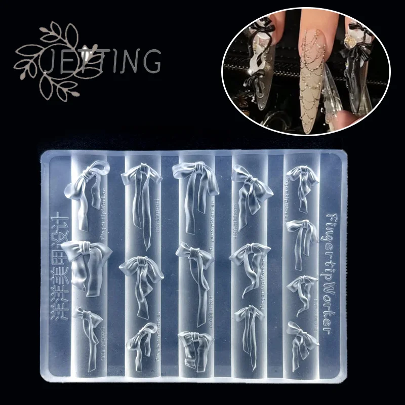 Hot 3D Bowknot Silicone Nail Mold Mixed Sized Shaped Ribbon Bow Soft Stamping Plates Kawaii Bowtie DIY Manicure Art Mould Tools