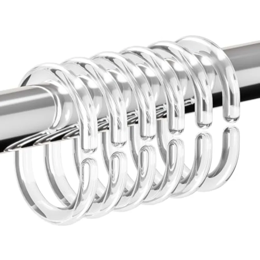24 PCS Shower Curtain Rings, Plastic Shower Curtain Hooks, C-Shaped Rings Hook Hanger Bathroom Shower Window Rod