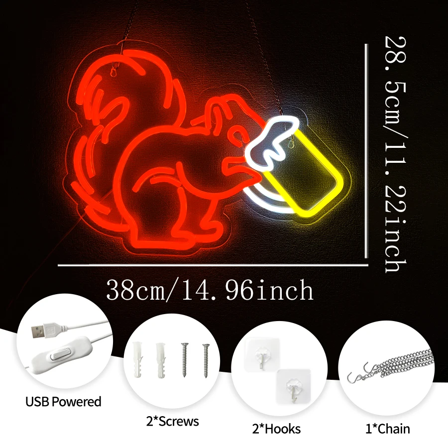 Squirrels Drink Beer With Led Neon Signs, Interesting Animal Icons, Usb Powered, Beer Bars, Clubs, Restaurants And Party Decor.