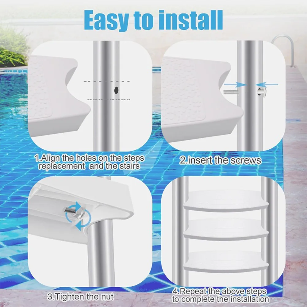 White Pool Ladder Steps Textured Grip Pool Ladder Steps Heavy-duty Molded Plastic For 1.9 Inch Diameter Ladders