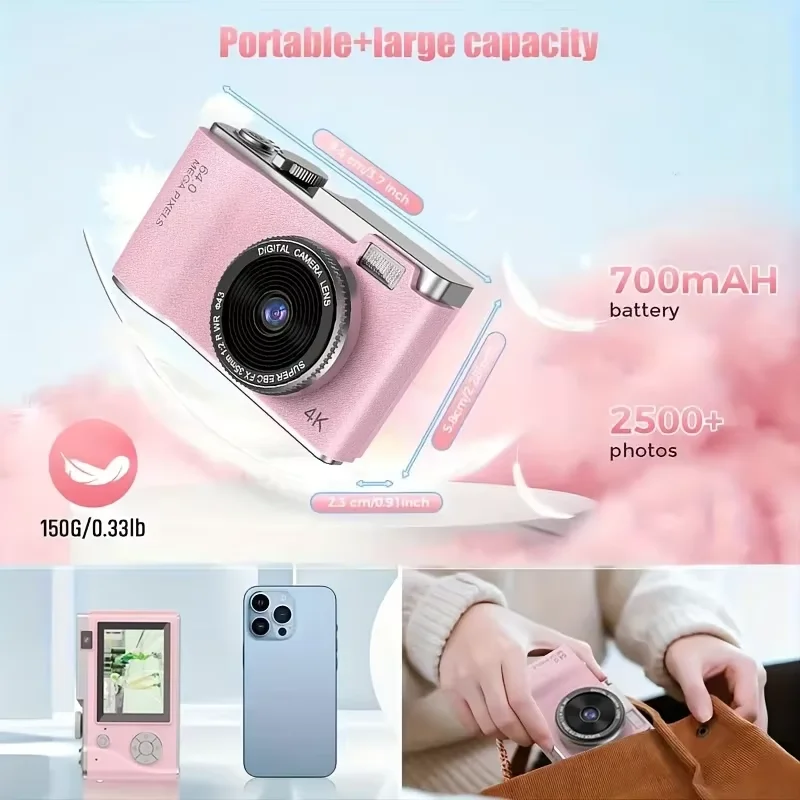 4K HD Digital 64MP Camera Autofocus Photography Video Camcorder 2.4 inch Screen for Portable Kid Adult Beginners Vlogging Camera