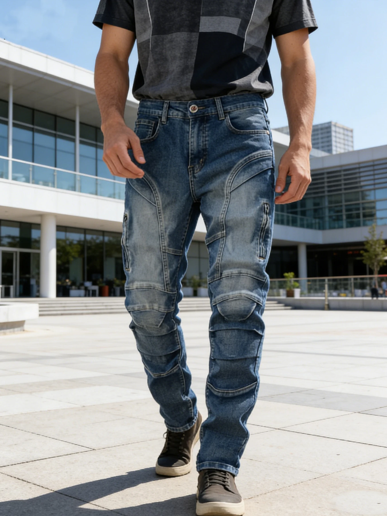

Trendy street-style slim-fit jeans for men, workwear design, straight-leg, slimming and height-enhancing long pants