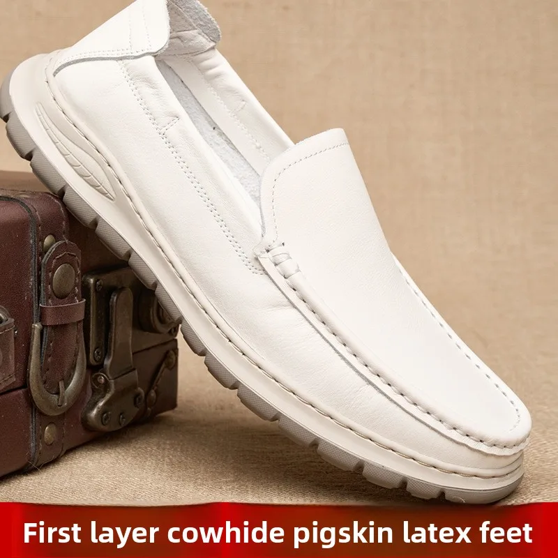 

New Genuine Leather Shoes for Men with Lace Up Casual Men's Shoes Breathable Soft Leather Soft Sole Light Slip Resistant Shoes