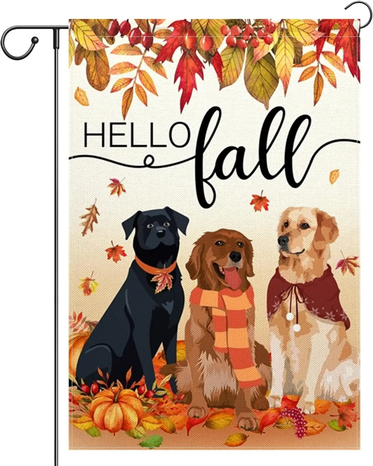 Fall Dogs Garden Flag 12x18 Inch Double Sided for Outside Hello Fall Autumn Leaves Thanksgiving Pumpkin Decorations Burlap Y SSL