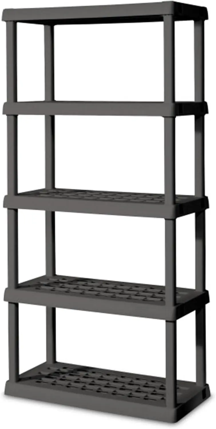 Sterilite 5 Shelf Unit, Heavy Duty, Easy To Assemble Plastic Storage Shelving, Organize Shelves In The Garage, Basement, Attic,