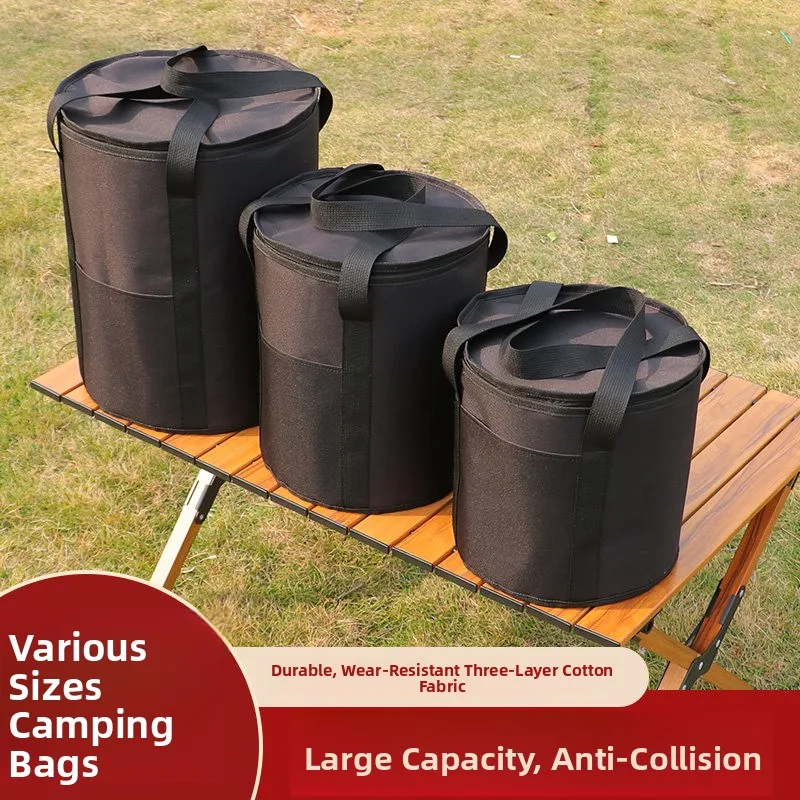 Outdoor Camping Picnic Equipment Bag Pot Holder Thick Oxford Cloth Insulated Handbag Large Capacity Collapsible Stove Set