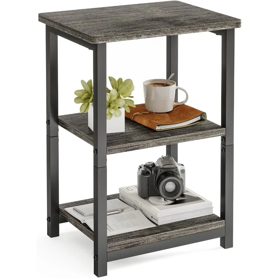Side Table 3Tier Small End Table Sofa Table Nightstand for Living Room Bedroom Office Grey and Black