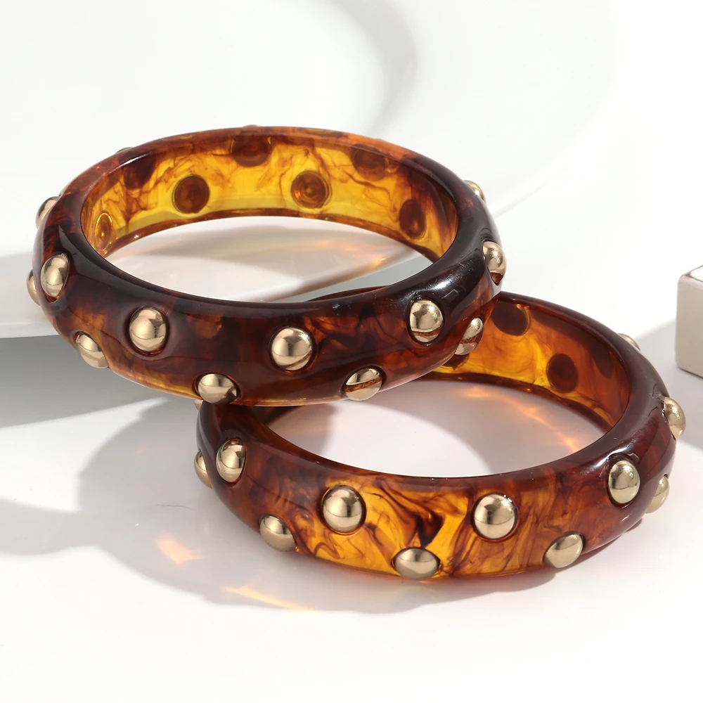 Vintage Bernstein Harz Geometrische Chunky Armreif Armbänder für Frauen Acryl Stapelbare Breite Armreifen Herbst Winter Schmuck – Detail 5