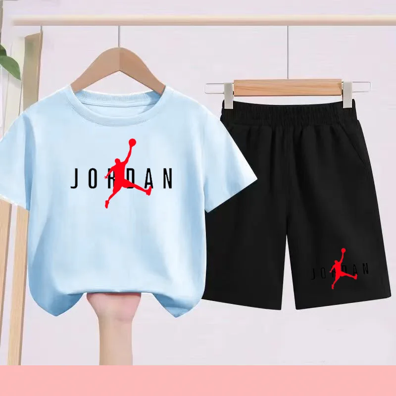 Summer Black and White T-shirts and Shorts for Children Aged 3 to 13, with Breathable and Quick-drying Running Sports Suits