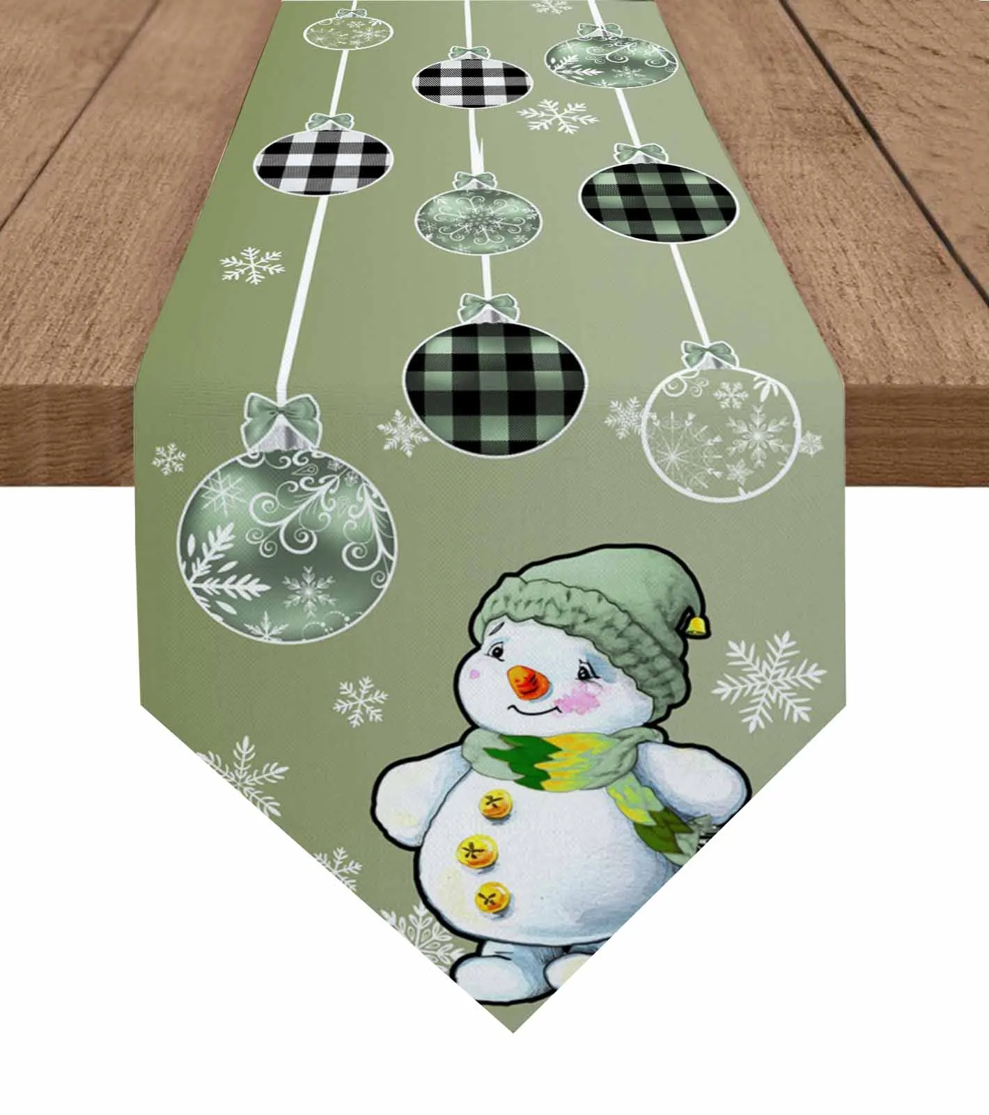 

Winter Ball Green Snowman Table Runner Cover Cotton Linen Wedding Table Decor Tablecloth Kitchen Decor