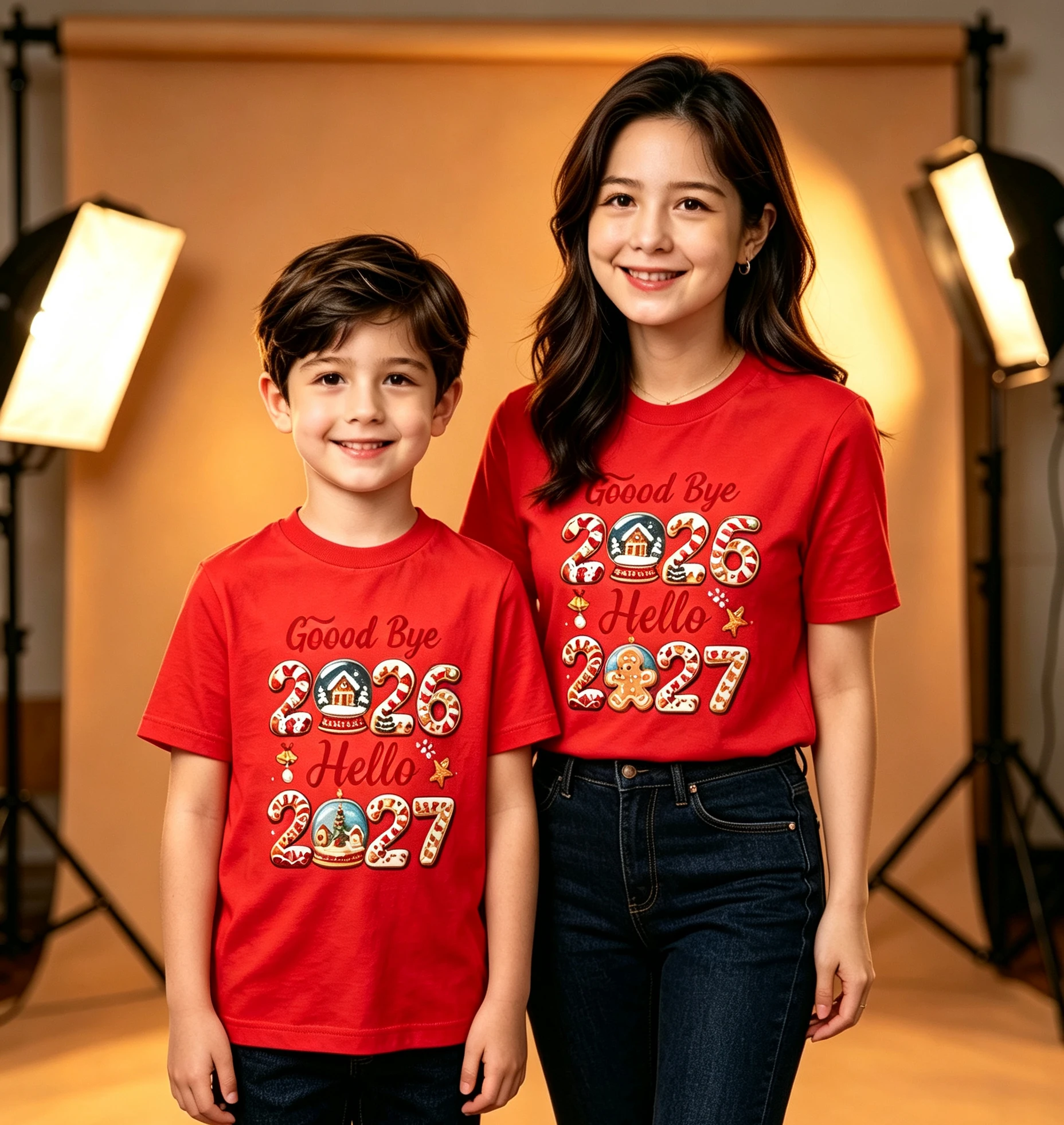 Good Bye 2026 Hello 2027 Kids Christmas Short Sleeve T-Shirt Family Matching Tops