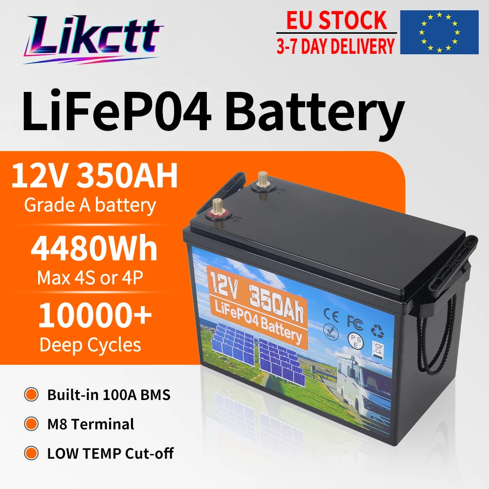LiFePO4-batterijpakket 12V 150AH 350AH lithium-ijzerfosfaatcel voor camper, trollingmotor, maritiem gebruik, jacht, kamperen, Polen, lokaal magazijn