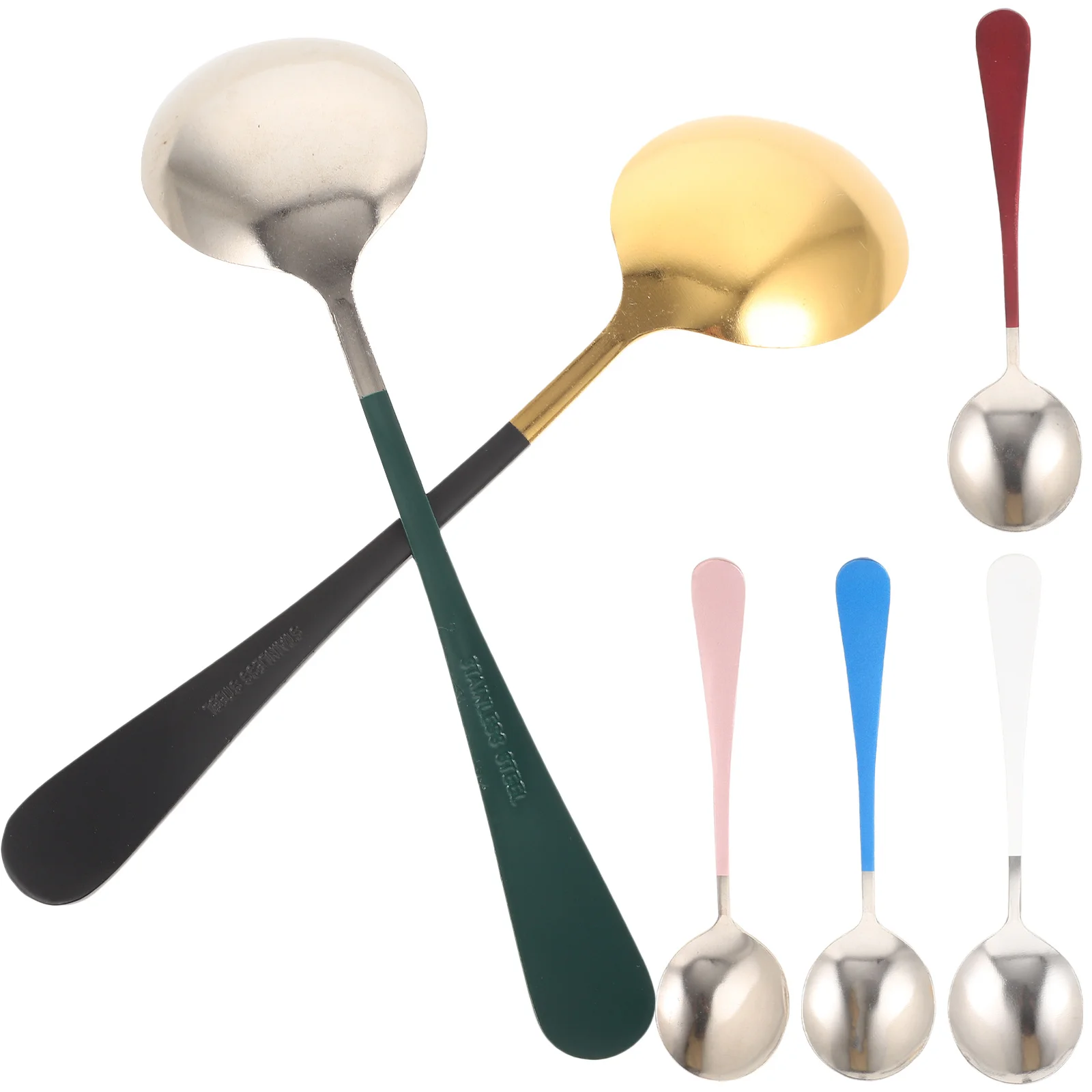 

6Pcs Metal Soup Spoon Set Stainless Steel Smooth Surface Multi-Use Household Mixing Spoon Portable Light