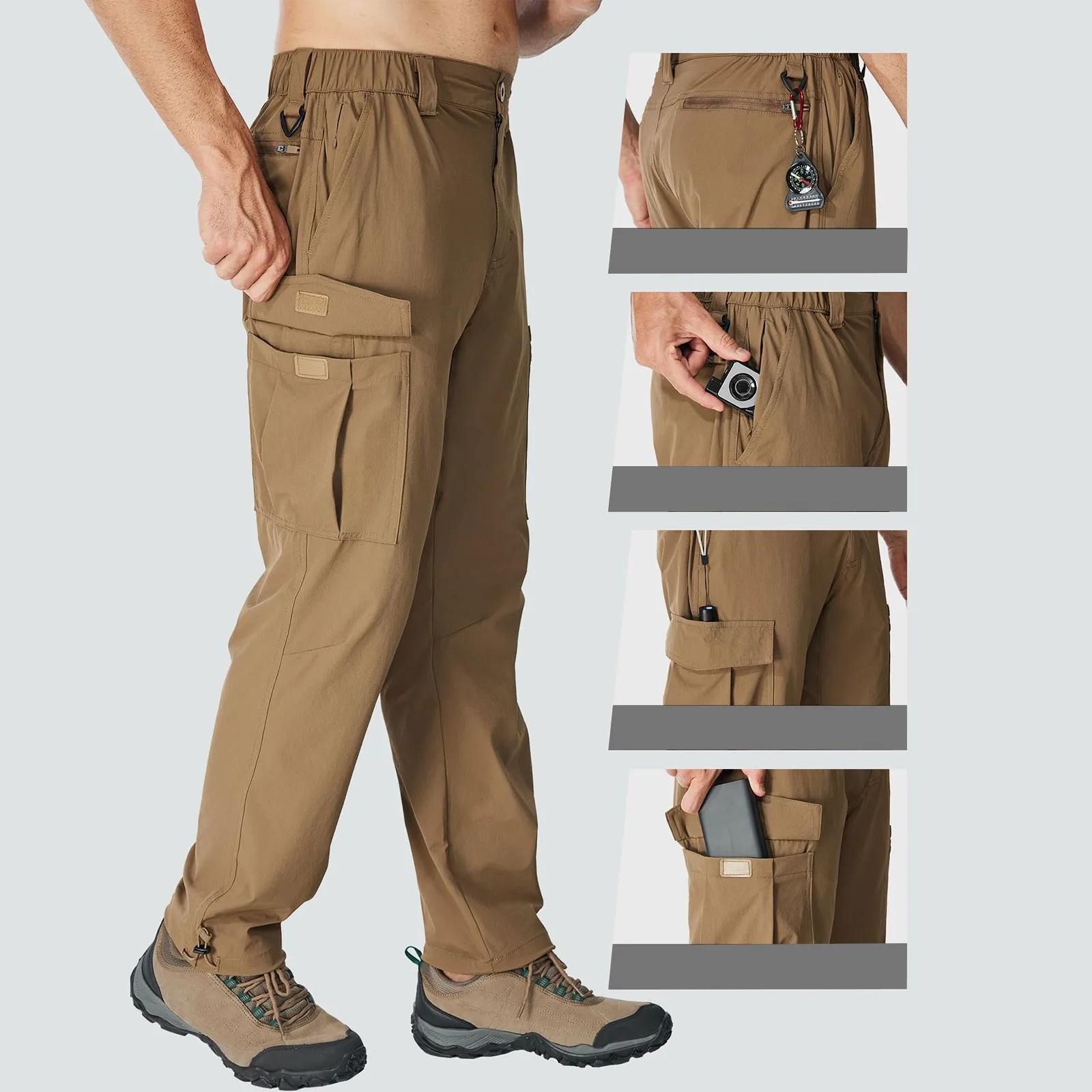 

Мужские комбинезоны, летние брюки, легкие армейские брюки, многофункциональные быстросохнущие эластичные дорожные брюки сбоку