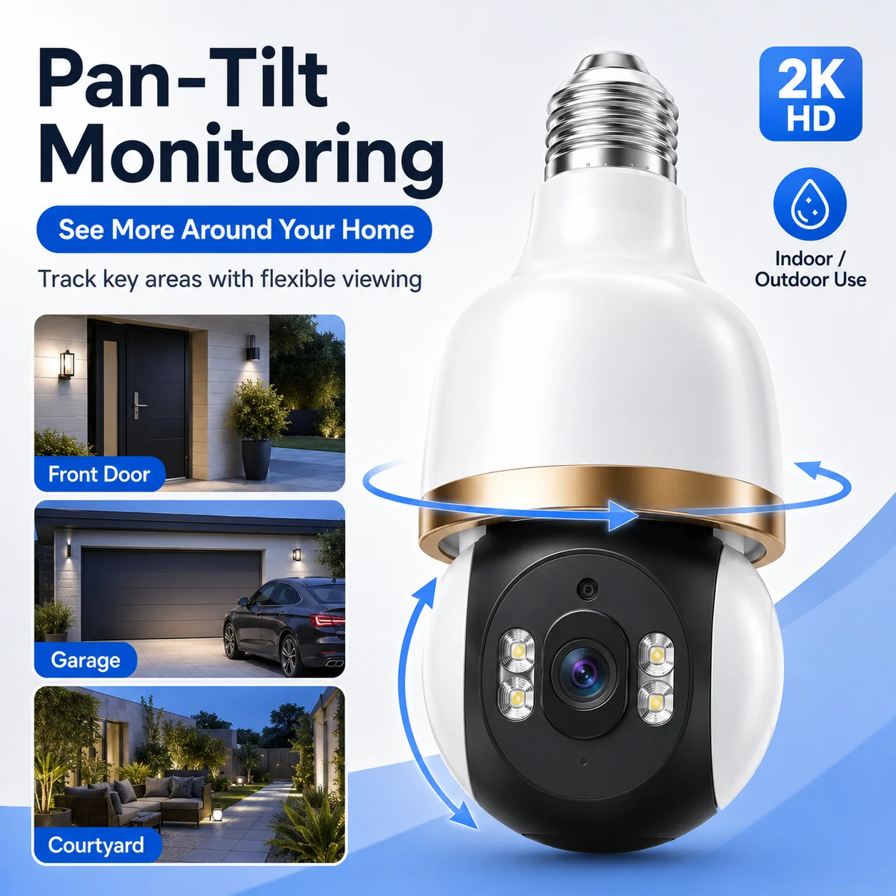 Bulb Camera Tuya E27 2K Security Camera 2.4GHz Light Socket Cam Tilt Night Vision Two Way Audio App Remote Control Home IP CCTV