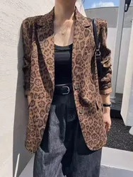 Retro Medium To Long Leopard Print Suit Jacket For Women, 2024 Autumn And Winter New Style, High-End And Stylish Top