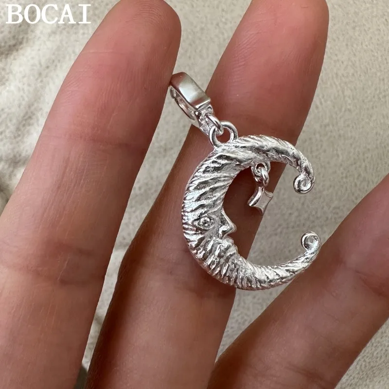 

BOCAI NEW S925 Pure Silver Simple And Fashionable Niche Design Moon Pendant