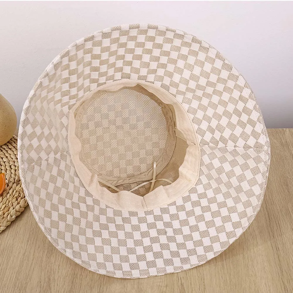 Neue modische Damen-Outdoor-Bucket-Hüte, lässige Reisehüte, karierte personalisierte Bucket-Fischerhüte, Freizeithüte, Sonnenschutzhüte – Detail 6