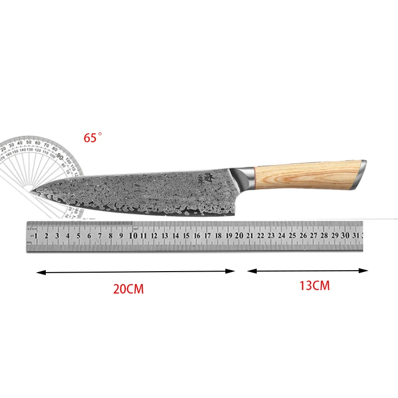 8 Inch Chef Knife With Wood Cover 67-layers Damascus Steel VG10 Blade Sharp Slicing Cleaver 60 HRC High Hardness Kitchen Knives