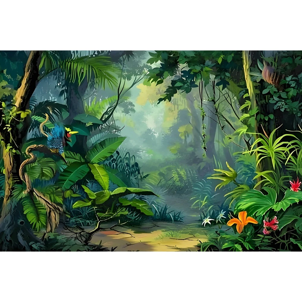 Зачарованный лес фон сказка сказка мечтательный натуральный гриб джунглей детский фон для фотосъемки на день рождения фотостудия