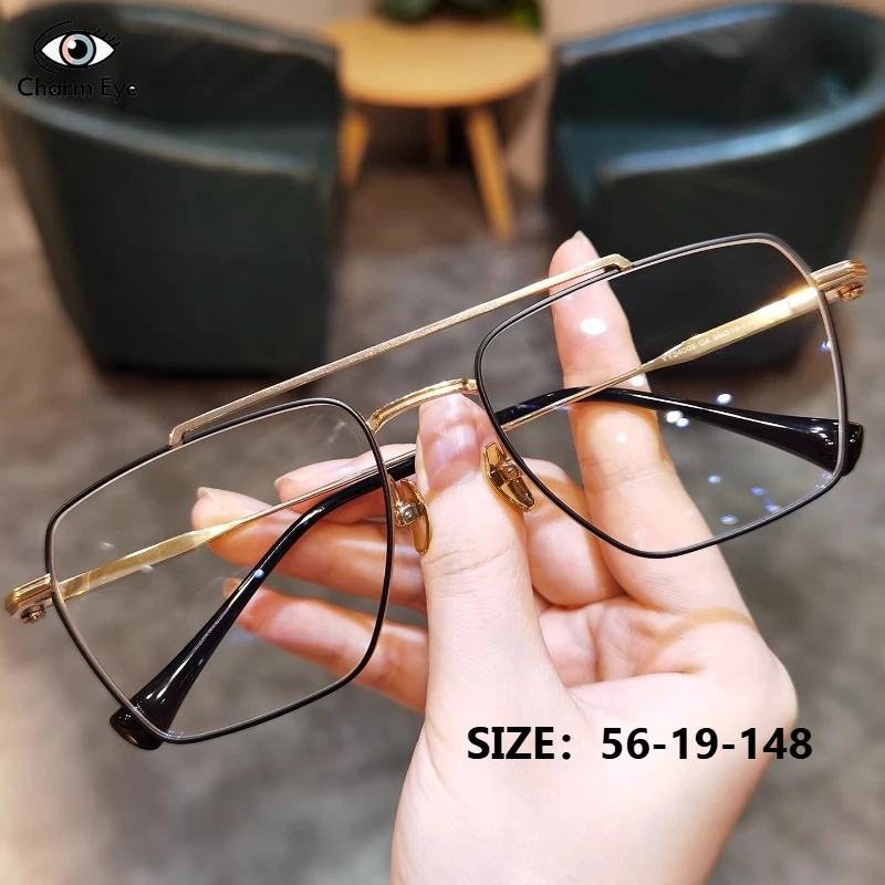 الرجعية إطار كبير مزدوج شعاع إطارات النظارات الرجال النساء العصرية الأعمال موضة مربع الراقية قصر النظر مكافحة نظارات الضوء الأزرق #1