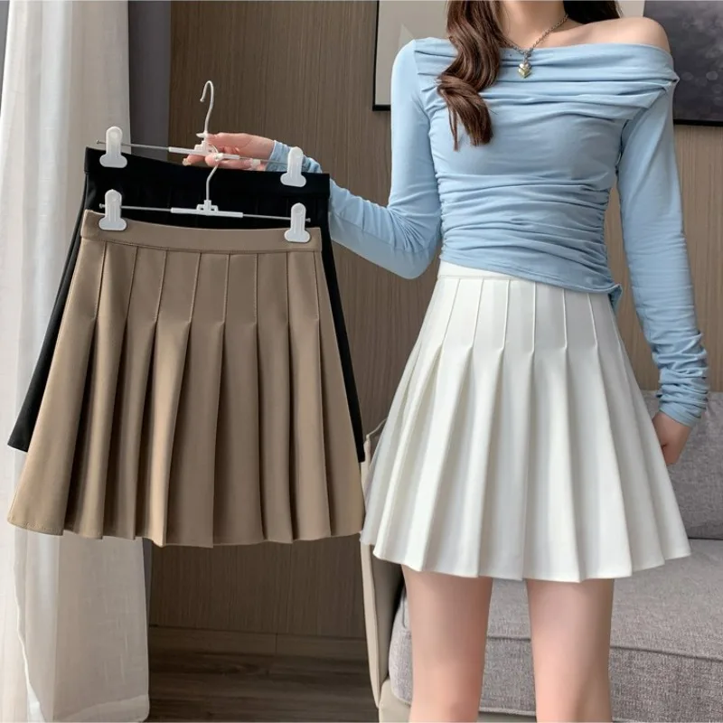 Elastic High Waisted Women's 2024 Spring and Summer Patchwork Fashion Solid Color Slimming Versatile Elegant Sweet Pleated Skirt