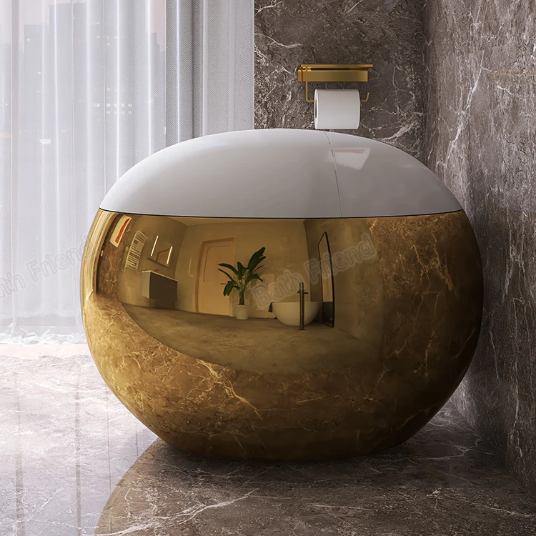 Original brand new！Fully Golden electroplating egg shape WC white seat cover gold button one piece golden toilet