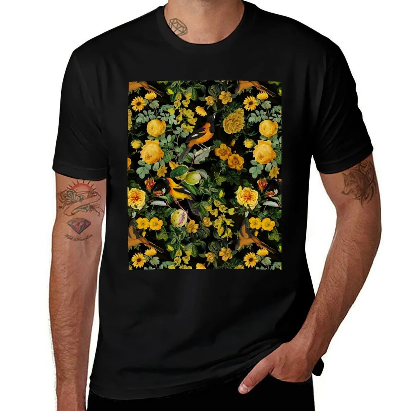

shirts Night Midnight Garden t anime shirts Flower for man printed for t Rose Botanical T-Shirt man Antique Botanical