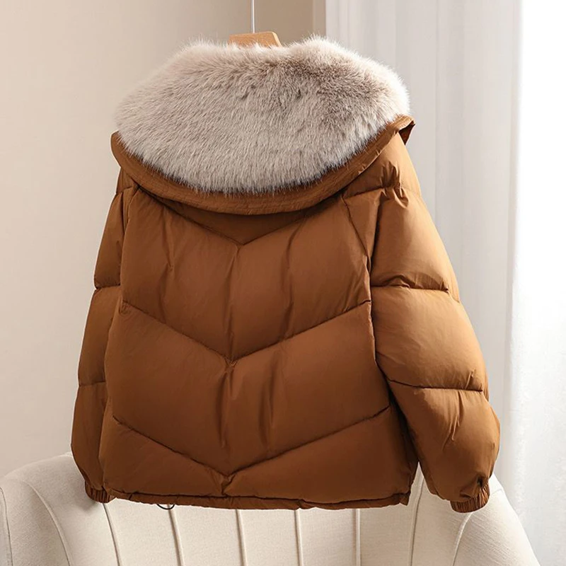 Winter New Fur Collar Cotton Padded Jacket Warmer Thicken SnowParka Pocket Zipper Faux Fur Outerwear Female