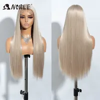Noble Cosplay peluca blanca recta pelucas delanteras de encaje sintético para mujeres peluca rubia de 30 pulgadas peluca Frong de encaje fibra de alta temperatura