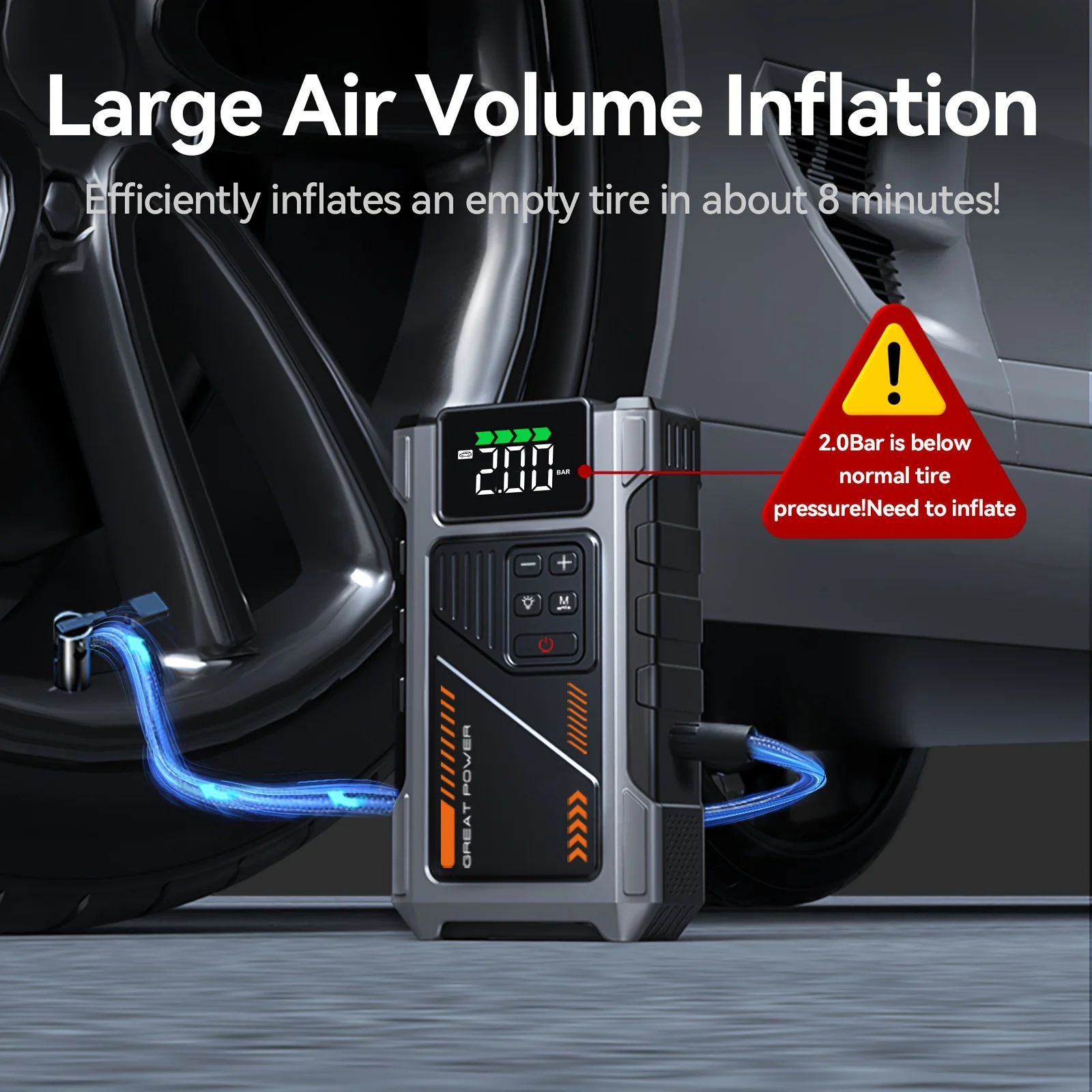 

10000A 7-in-1 Multifunctional Emergency Jump Starter With 150PSI Air Pump, Digital Tire Inflator, Portable Car Battery Charger,