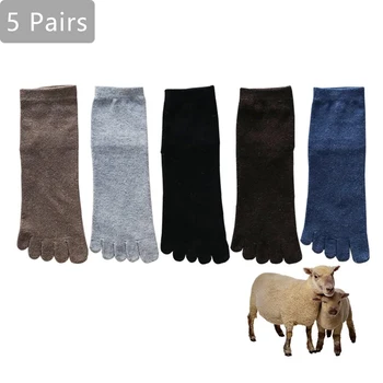 5 คู่/ล็อตฤดูหนาวผู้ชายห้านิ้วถุงเท้าสั้น Harajuku ขนสัตว์ Solid ธุรกิจ Anti-Bacterial Breathable WARM ถุงเท้านิ้วเท้ายี่ห้อ