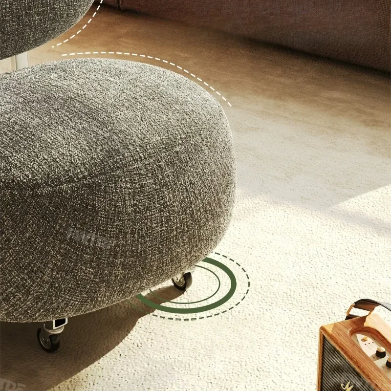 a Oval Block Fabric Accent Chair Thin Metal Support Rolling Caster Soft Padded Single Leisure Stool For Bedroom Living Room