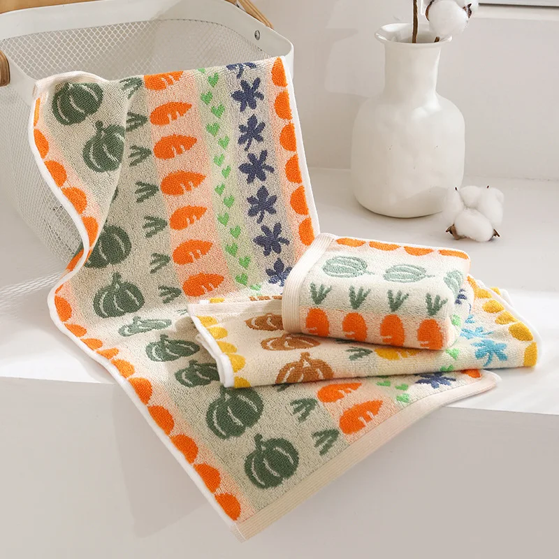 Cotton Cartoon Pumpkin Bathroom Towel Set, Absorbent 4 Washcloth, Body Bath Towel, Adult and Kids, 25x50 cm, 70x140 cm