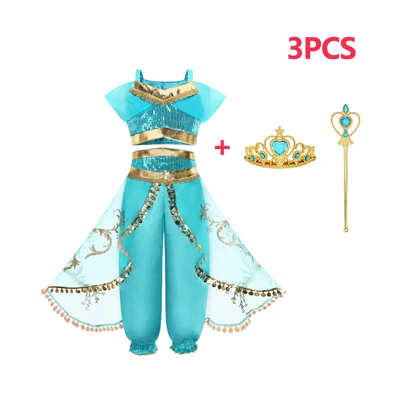 Girls Jasmine Elf Dress Kids Cosplay Fancy Flowers Christmas Birthday Costume Carnival Disguise Princess Party Clothes 2-10T - Image 17