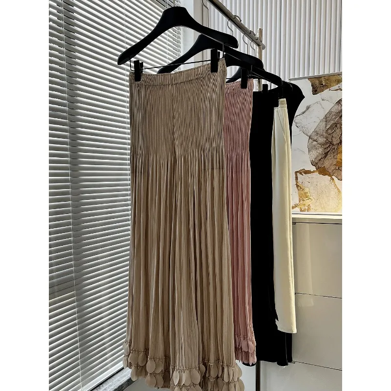 Miyake Pleated Plus-Size Pants 2026 Spring/Fall New Arrival Solid Color Elegant Puff-Petal Straight-Leg Wide-Leg Pants for Women