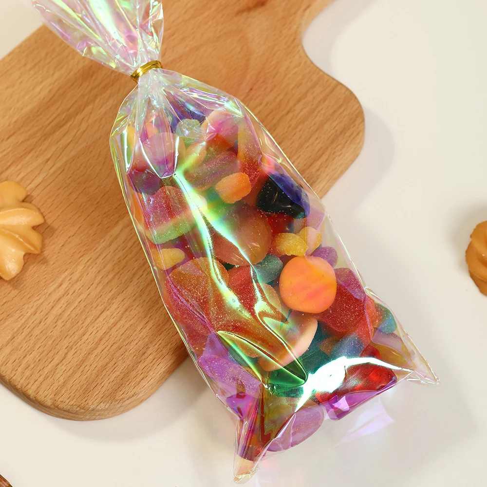 50 Stück Regenbogen-Laserfarben-Zellophanbeutel, 10 x 24 cm, holografische Party-Geschenktüte für Schmuck, kleine Unternehmen, Einkaufen, Geschenke, Verpackung