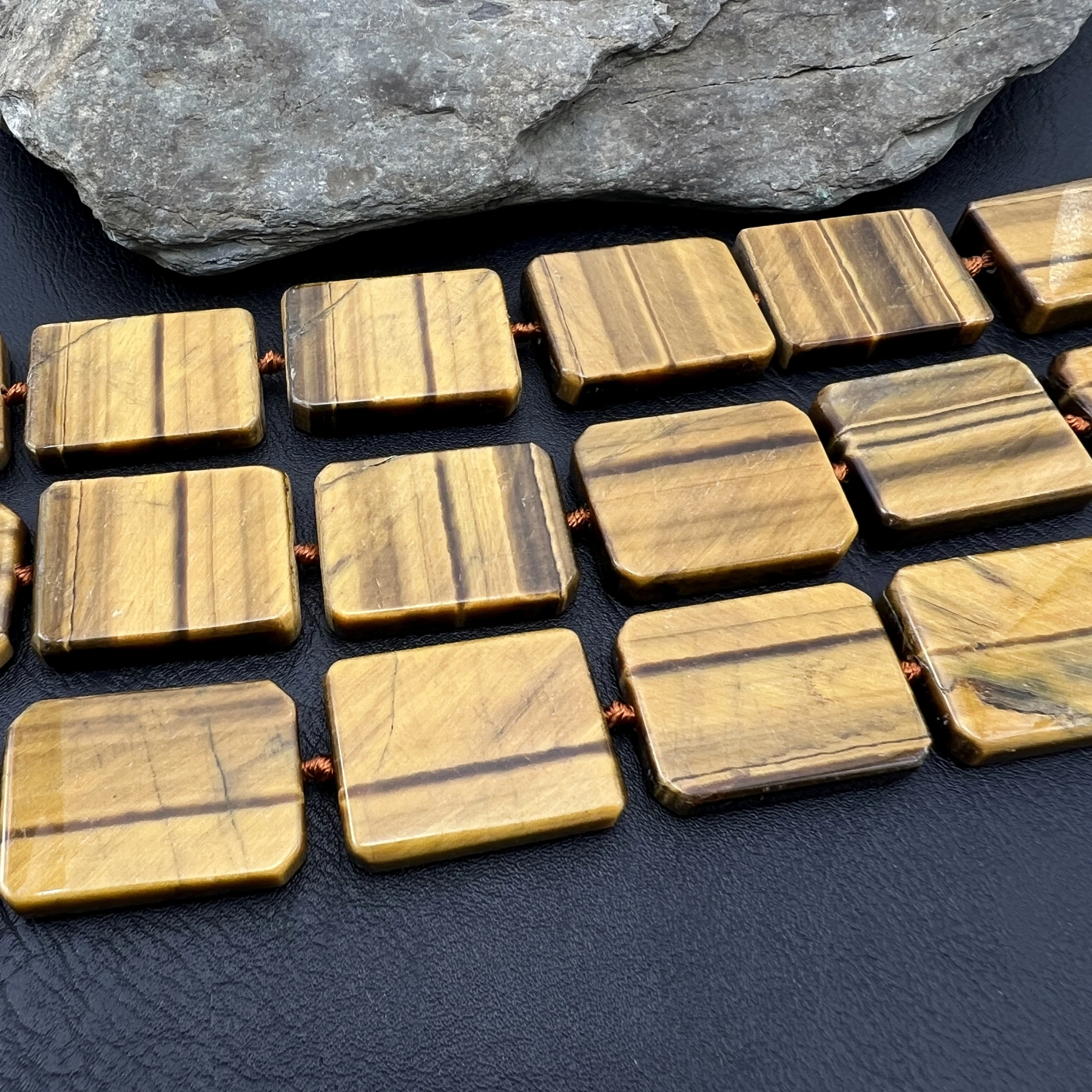 23x30MM 12PCS Large Rectangle Shape Natural Tiger Eye Stone Slice Focus Pendant Beads For DIY Jewelry Making MY240420