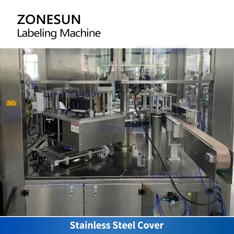 ZONESUN Automatic Hot Melt Glue Circular Labeling Machine ZS-CYXR12 Film Paper BOPP Label Cylindrical Round Bottles Packaging